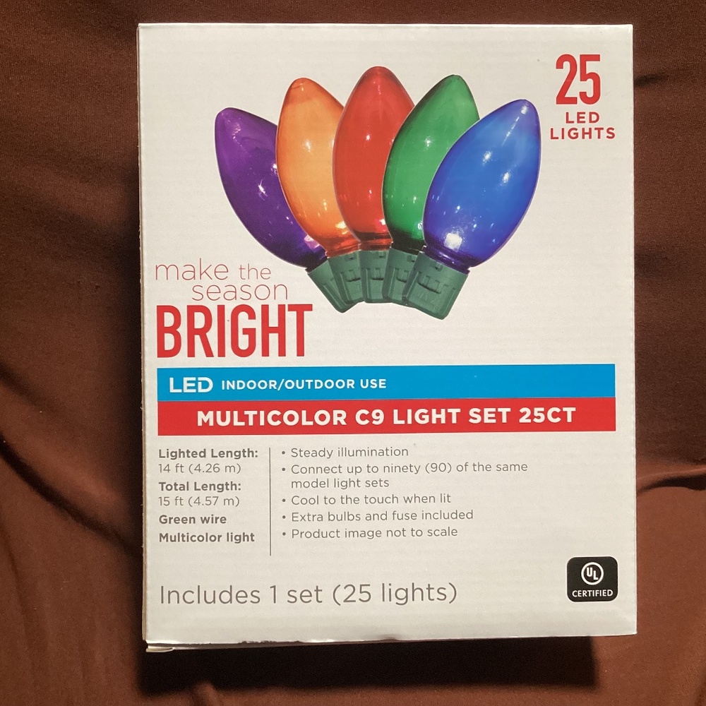 Christmas Lights Multicolor C9 LED  New Indoor/Outdoor Use 14 ft lighted length